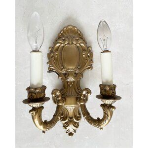 Vintage Neoclassical Style Solid Brass Wall Sconce 2 Light Arm Urn Design